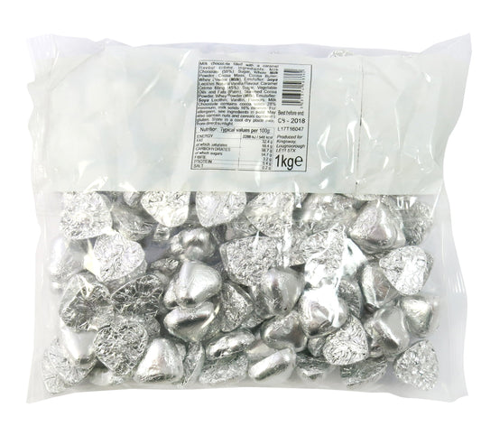 Kingsway Silver Foil Milk Chocolate Hearts Bag 1kg