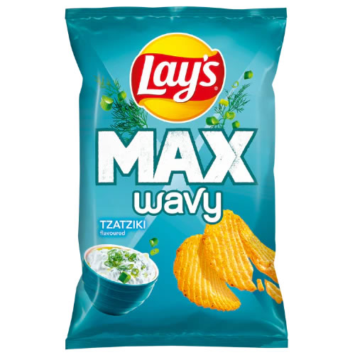 Bag of Lays Max Wavy Tzatziki Crisps