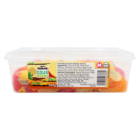 Candy Realms Sour Worms Sweet Tub