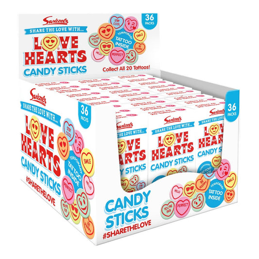 Swizzels Love Heart Candy Sticks Bulk Case