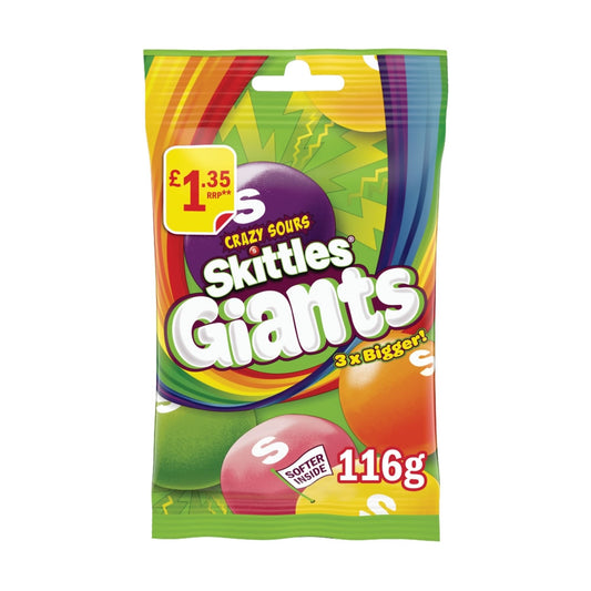 Skittles Giants Vegan Chewy Sour Sweets Fruit Flavoured Treat Bag