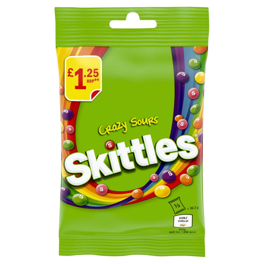 Skittles Vegan Chewy Crazy Sour Sweets Fruit Flavoured Treat Bag