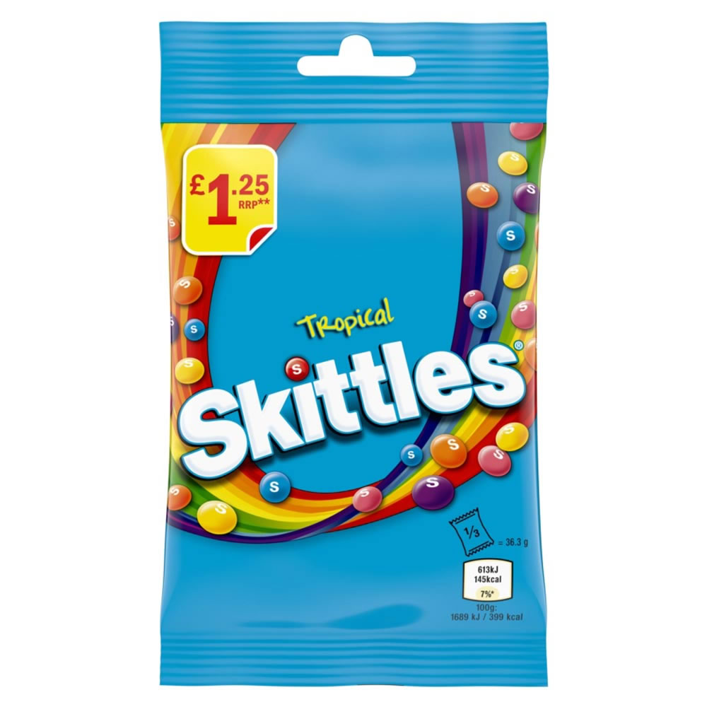 Skittles Vegan Sweets Tropical Fruits Flavoured Treat Bag